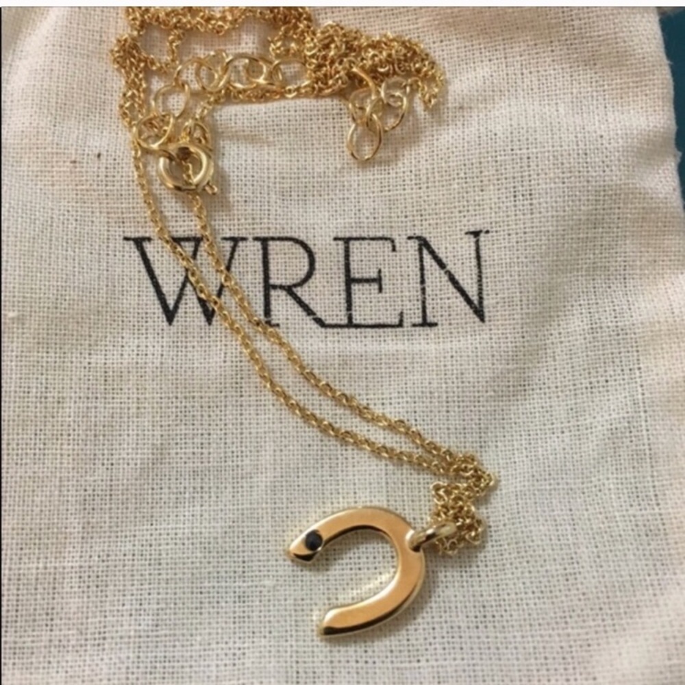 NWT Wren Horseshoe Pendant with Black sapphire